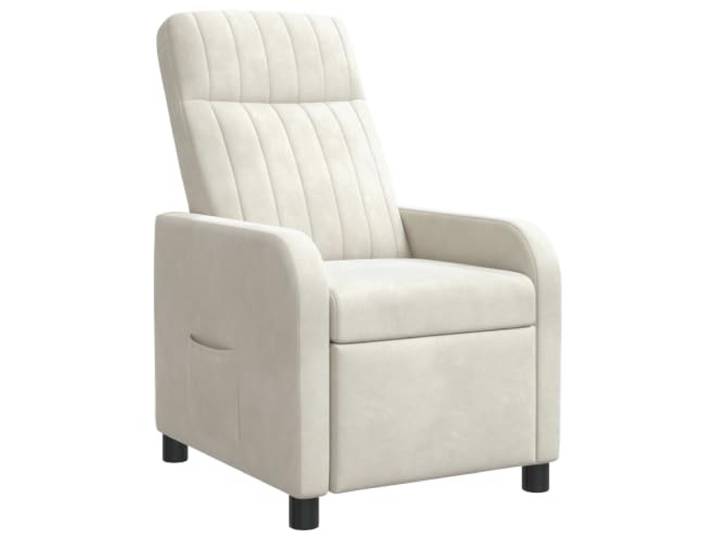 NLQMSU Sessel, neigbar, cremefarben, Velours Samt aus 100 % Polyester, Rahmen aus Metall und Holz, Neigung 115°-160°, höhenverstellbar, flache Armlehnen, Wohnzimmer, Büro