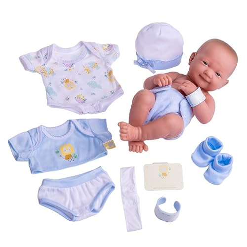 JC Toys La Newborn pasgeboren pop met kleding en 8 accessoires, blauw, 38 cm