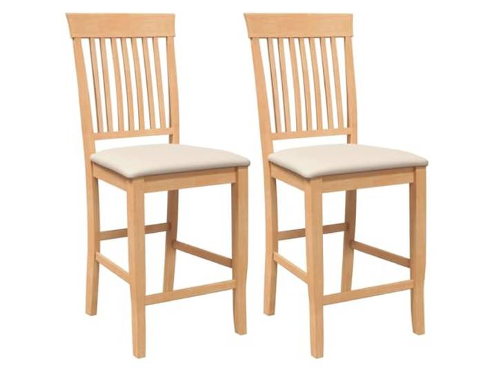 HKLGBVCR Barhocker, Massivholz, Hevea, mit Kissen, 2 Stück, Natur Robustes Gummibaumholz, bequeme Kissen, ergonomische Rückenlehne, für Esszimmer oder Wohnzimmer, zeitloser Stil