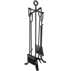 VEVOR Kaminbesteck-Set, 5-teiliges Ofenbesteck-Set, vierzackiger Ständer, Zange, Ascheschaufel, Bürste, Schürhaken, Kamingarnitur, Kaminzubehör aus Schmiedeeisen für Lagerfeur Kamin, Schwarz