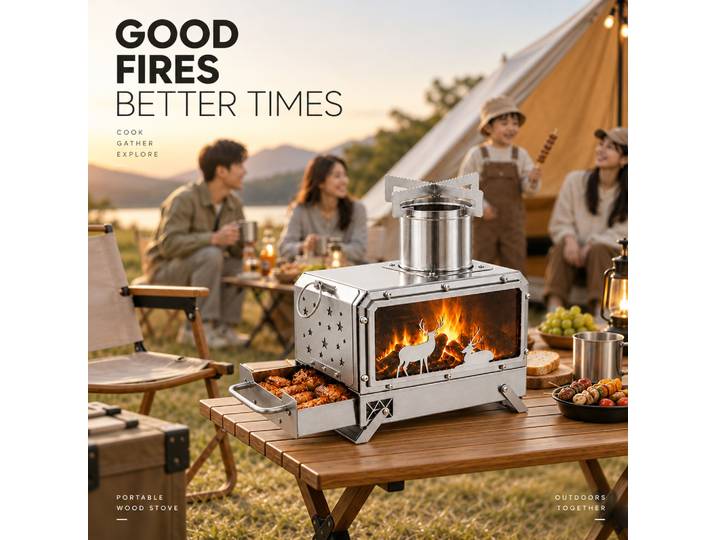 Réchaud à bois pliable en acier inoxydable portable pour pique-nique, randonnée, camping, accessoires de cuisine en plein air
