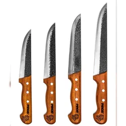 Pirge Elite Handgeschmiedet Schlachtermesser Set mit Lederscheide 4 TLG Metzgermesser - Fleischermesser - Stechmesser