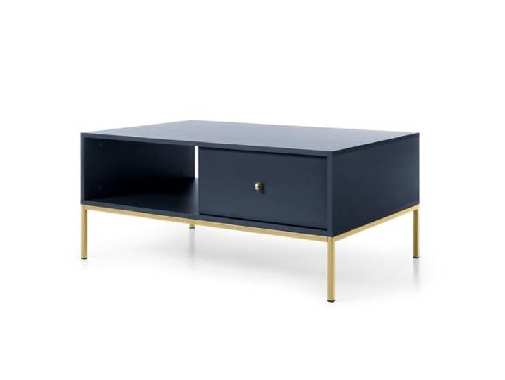 Sofatisch Couchtisch in blau, Fußgestell goldfarben, Griffe goldfarben