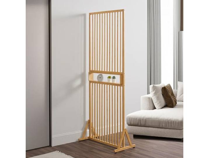 [en.casa] Raumtrenner Fron Stellwand Raumteiler 197 x 75,5 x 40 cm Trennwand Raumabtrennung Bambus Natur freistehend