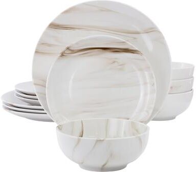 Gibson Home 12 Piece Everyday Use Round Fine Ceramic Dinnerware Set in Orange