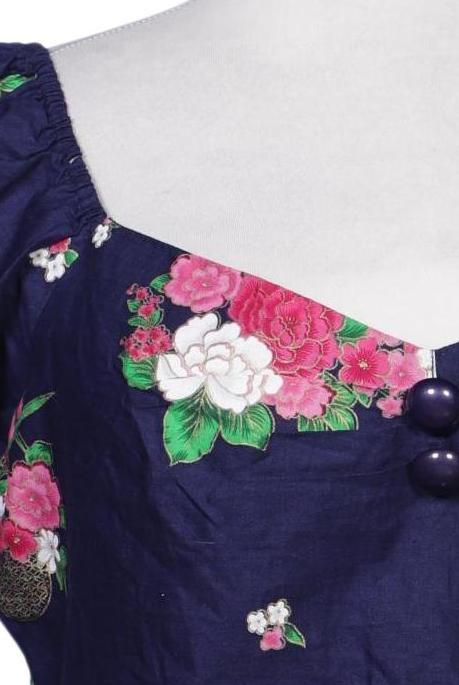 Collectif London Damen Bluse, Marineblau, Gr. XXL (UK 18), Baumwolle / Elasthan - Second Hand