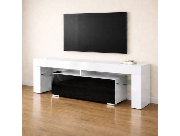 Lowboard OTTO HOME MONICA, TV-Board, TV-Kommode, TV-Schrank, TV-Unterschrank, TV-Möbel , schwarz-weiß (schwarz hg), B:140cm H:47,5cm T:35cm, Spanplatte, Sideboards, Lowboard, Modernes Hochglanz TV-Board in 2 Farben, grifflos mit Push-to-Open