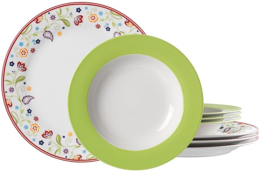 Tafelservice RITZENHOFF & BREKER "Teller Set, Geschirr-Set SHANTI DOPPIO", bunt (weiß, bunt), 8 Stk., Porzellan, Geschirr-Sets, Tafelservice, 8 Teile, für 4 Personen weiß, bunt 8 Stk.