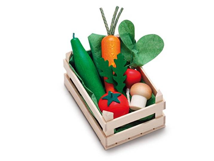 Erzi 28241 assortiment groenten, klein, van hout, winkelartikelen voor kinderen, rollenspellen