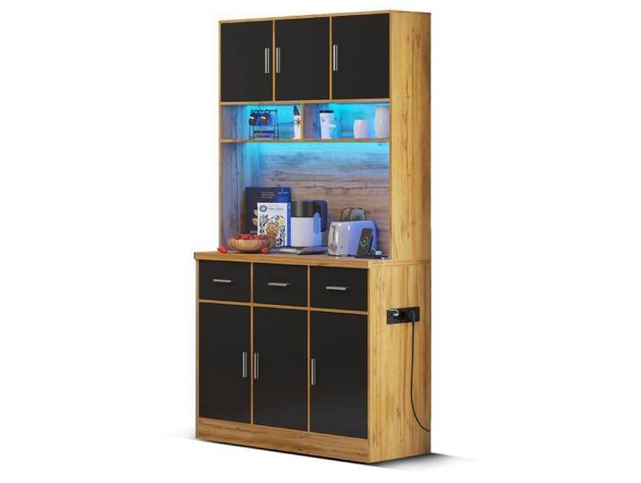 Buffet multifonction de 100x40x180 cm avec lumière LED télécommande tiroirs étagères réglables passages pour câbles e
