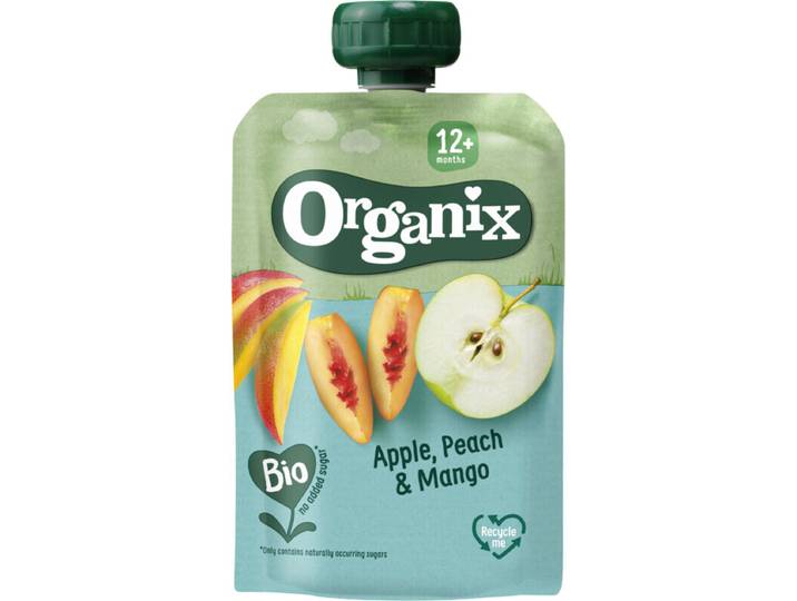 Organix Knijpfruit appel, perzik &amp; mango 12 m+ 100 g
