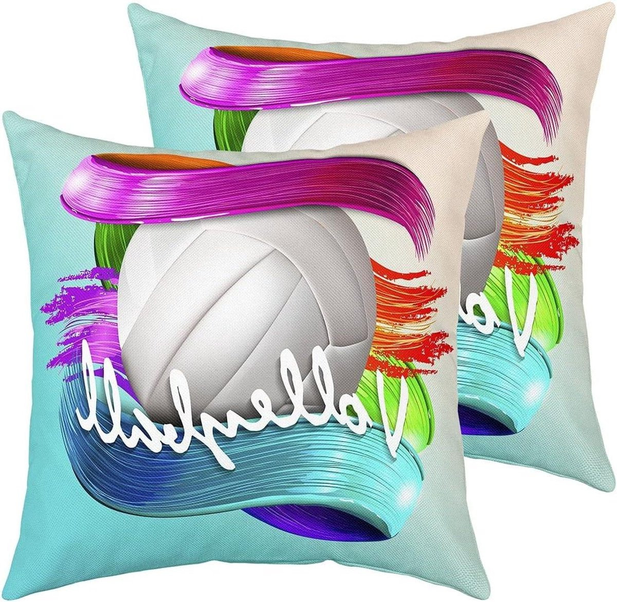 Veelkleurige Volleybal Sierkussenhoes met Dubbelzijdige Print - 60 x 60 cm