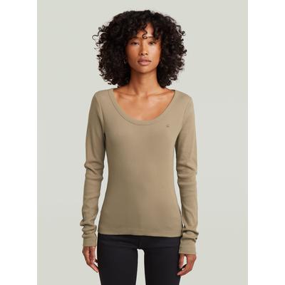 T-Shirt G-STAR "Slim Rib Open Neck T-Shirt", Damen, Gr. XS, beige (safari), Obermaterial: 98% Baumwolle, 2% Elasthan, Shirts T-Shirt