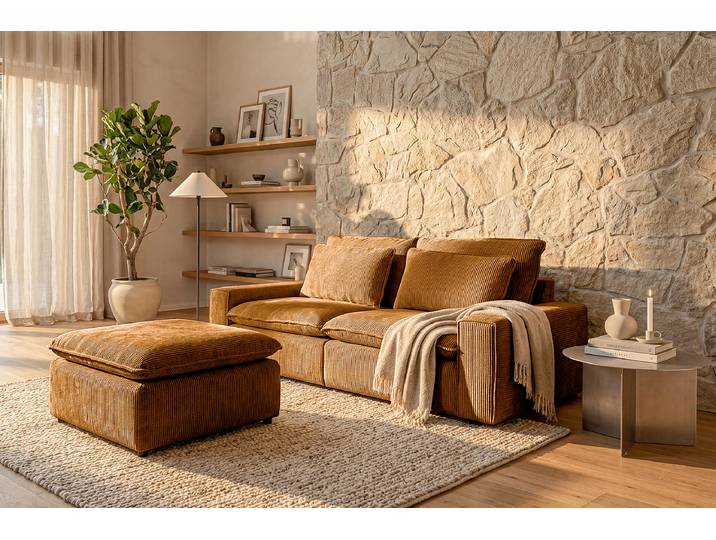 3-Sitzer Sofa Gelb Cordstoff Rabia 226 x 83 x 116cm Modern
