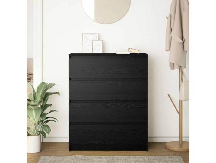 KTHLBRH Anrichte Eiche Schwarz 80 x 35 x 99 cm Technisches Holz Glatte Oberfläche, resistent gegen Feuchtigkeit und Verformung, großer Platz für Geschirr, robuste Tischplatte für