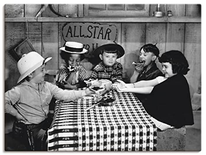 ARTLAND Wanddeko Leinwand Bilder Wandbild 80 x 60 cm Film TV Kino Gang Gruppe Kinder Die kleinen Strolche 1935 Vintage Schwarz Weiß Filme T0HN