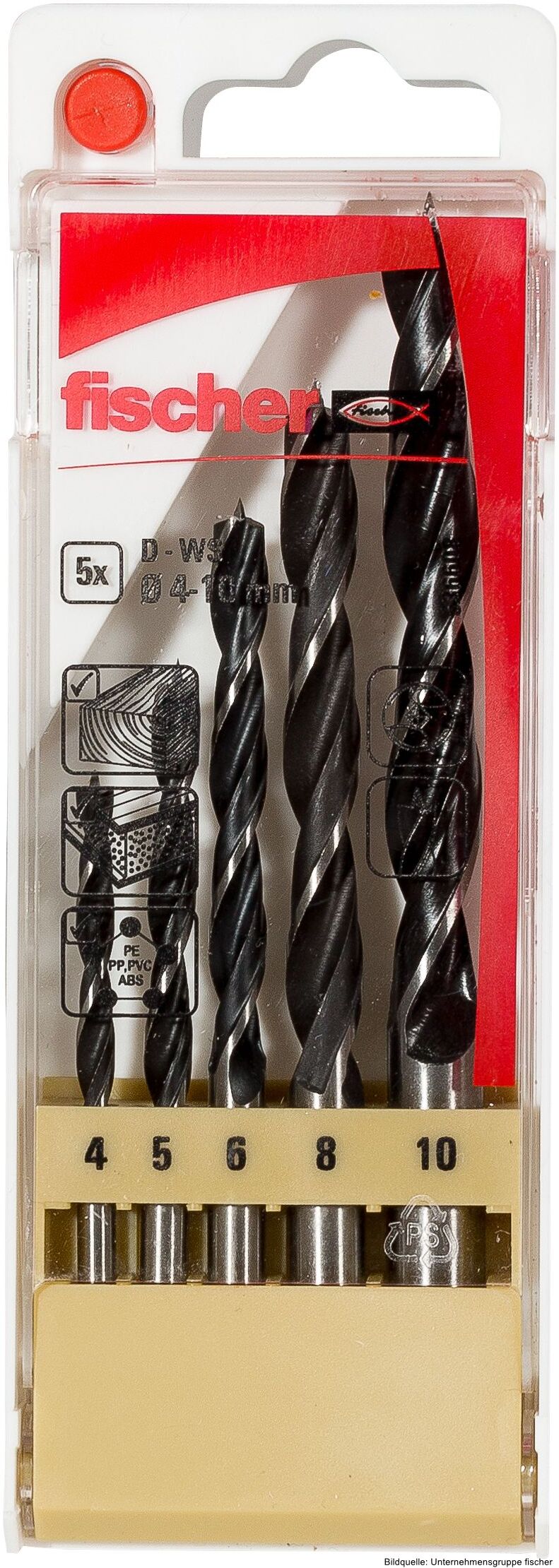 fischerwerke fischer Holzbohrer D-WS Set 4-10 mm, 5-teilig