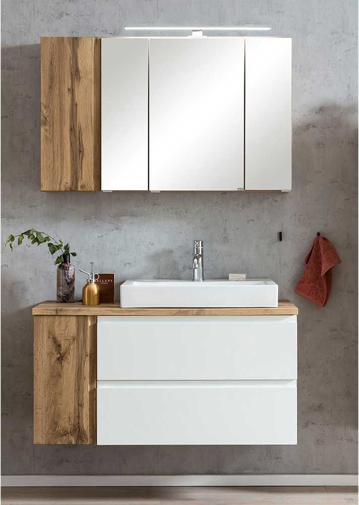 Pharao24.de Waschtisch mit Spiegelschrank inklusive Becken 105 cm breit (zweiteilig)