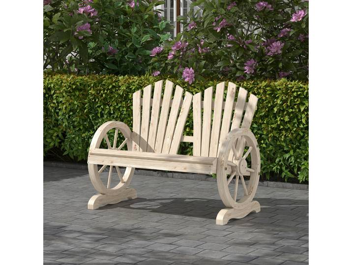 Outsunny Banc de jardin, Design roue de chariot, pour 2 personnes, Bois naturel