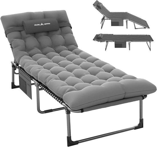 Famanu Campingliege Inklappbarer Loungestuhl - Verstellbare Rückenlehne - Extra Breites Design - Grau