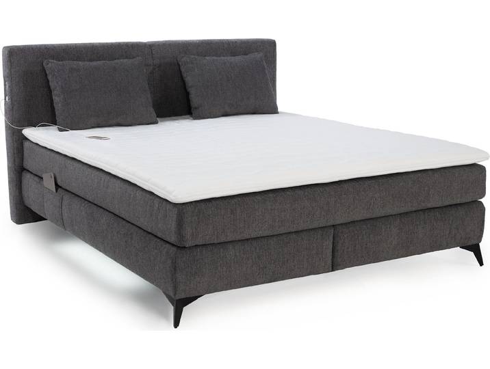 Boxspringbett 180x200 cm H3 Federkernmatratzen Bonell Topper in Chenille Dunkelgrau / 20046