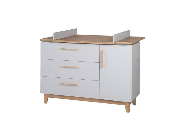 roba® Wickelkommode Caro - Grau / Holz, Wickeltisch mit Aufsatz - Tür & 3 Schubladen