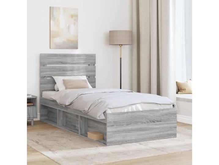 SKTQYQO Bettgestell Grau Sonoma 90 x 190 cm Massives Kiefernholz, modernes Design, klare Linien, einfache Montage