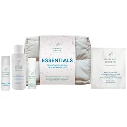 GERTRAUD GRUBER ESSENTIALS Feuchtigkeit & Pflege Gesichtspflege-Set (Cleanser 50ml + Serum 5ml + Pads 1 Paar + Baslam 10ml + Pouch)