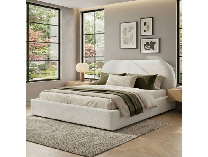 Bladez - Lit double 180x200 cm en tissu Bouclé lit double hydraulique avec rangement tête de lit rembourrée épaisse - Beige