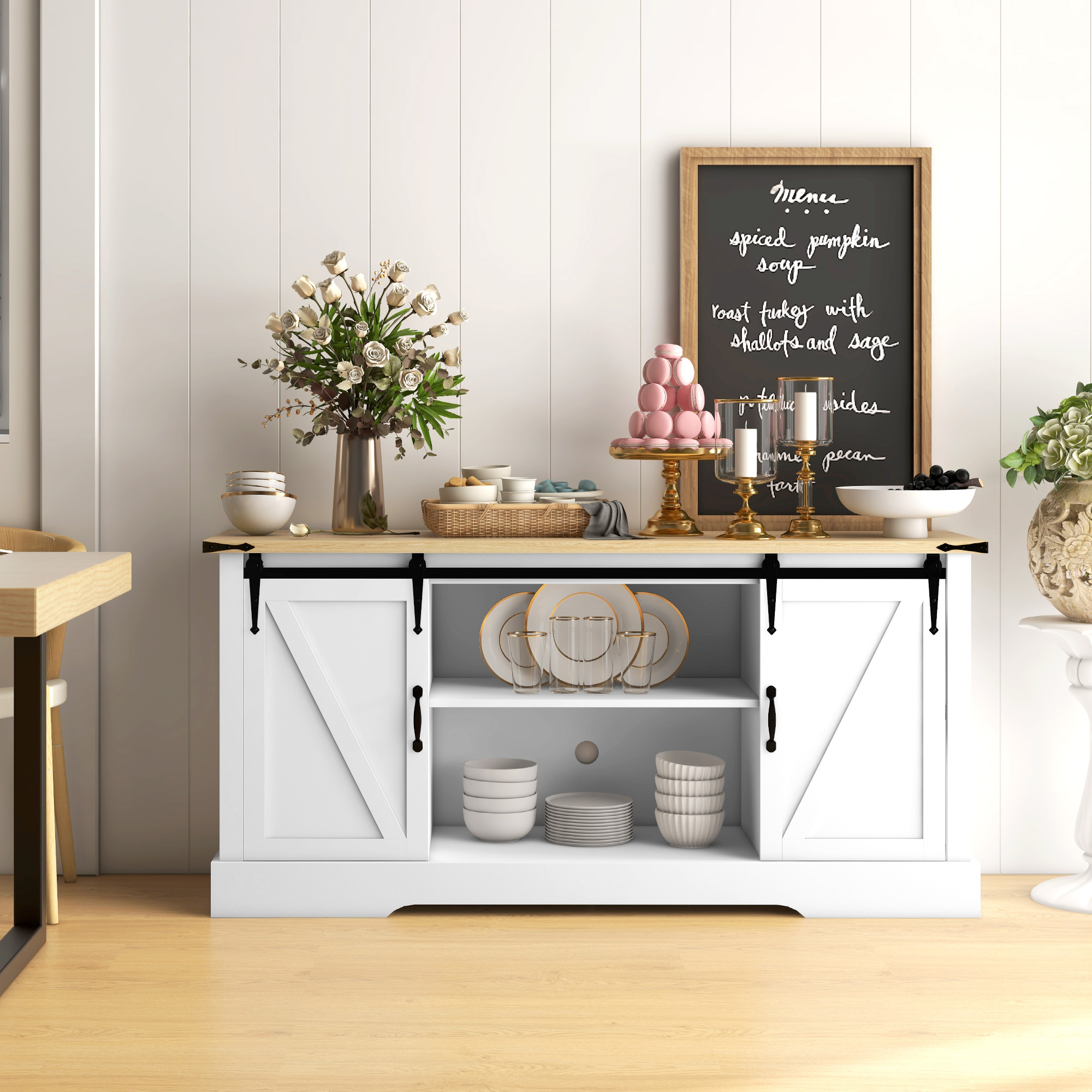 Homcom Buffet mobile portaoggetti con 2 porte scorrevoli mensole regolabili 150l x 40P x 72H cm in legno bianco rovere