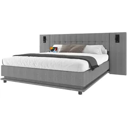 MODFU Polsterbett 180x200 mit LED-Beleuchtung und USB-Anschluss in Grau – Stilvolles Design für Ihr Schlafzimmer