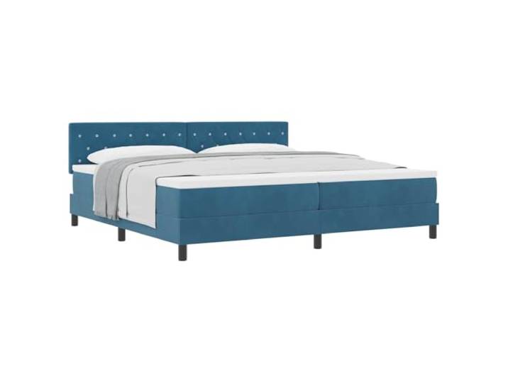 KTHLBRH Boxspringbett dunkelblau 200 x 200 cm Samt Verstellbares Kopfteil, zwei Höhen, fester Lattenrost, Kunstleder, massives Kiefernholz, Schaumstoff, Holz