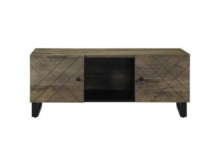 KTHLBRH Couchtisch Schwarz 100 x 54 x 40 cm Mango Massivholz Ablagefach, graues Finish mit Sandstrahleffekt, Montage erforderlich, einzigartig für Variationen der Maserung