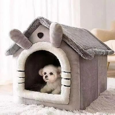 Uplift Essentials All Season Teddy Fleece Dog House & Cat Cabin gray m