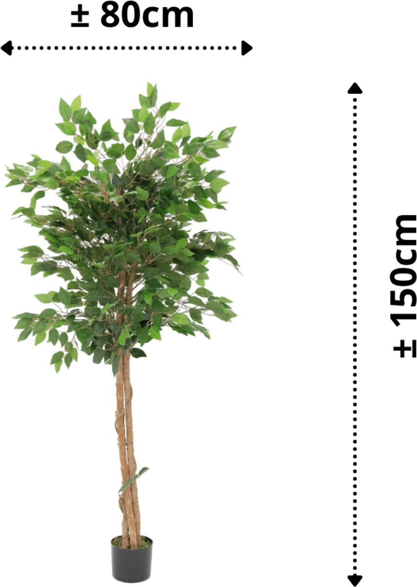 PrettyPlants Ficus Kunstboom Groen met stam, Hoogte: 150 cm