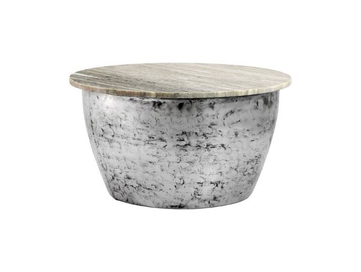 Wohnling Couchtisch WL7.375 Sofatisch Marmor Wohnzimmertisch 60cm rund Tisch Handmade (Extravaganter Tisch in moderner Trommelform), Weiße Marmorplatte auf massivem Eisen