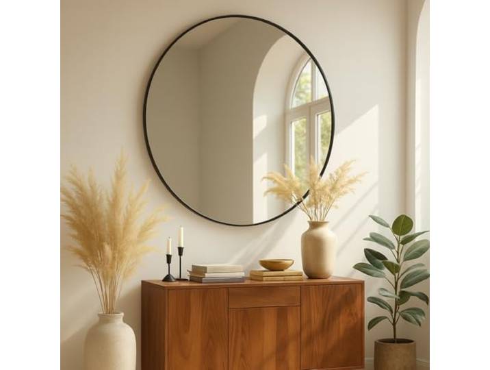 ALBATROS runder Wandspiegel 60 cm Schwarz – moderner Spiegel mit Metallrahmen – hochwertiges Floatglas, verzerrungsfrei & Kratzfest – Badspiegel, Flurspiegel, Wohnzimmer Spiegel modern
