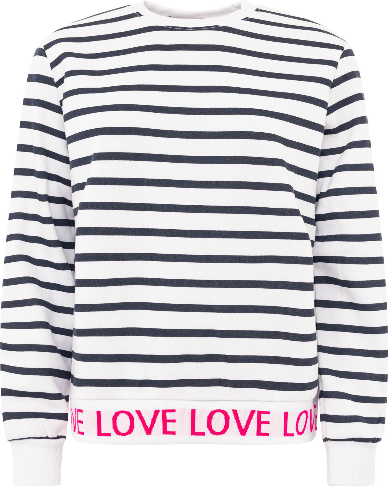 Sweatshirt ZWILLINGSHERZ "Love Love Love", Damen, Gr. L, schwarz-weiss (marine), Obermaterial: 50% Baumwolle, 50% Polyester, Sweatshirts Sweatshirt, gestreift, Rundhals, elastische Bündchen mit Love-Schriftzug marine L