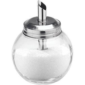 WAS Zuckerstreuer 1760026, Dosierer mit Ausgießrohr, Kristallzucker, Glas mit Edelstahlverschluss, 260 ml, 6 Stück