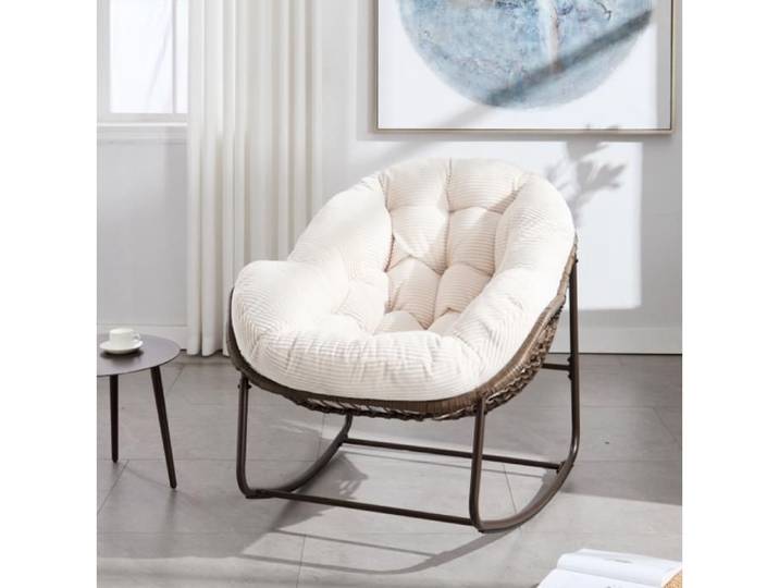 Chaise à bascule en forme d'œuf - En rotin - Rose - Pour jardin terrasse et balcon