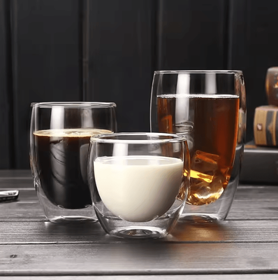 Uplift Curations Double Wall Glass Cup Set Insulated Espresso & Coffee Mugs, Heat Resistant Clear Drinkware 350ml With Handle