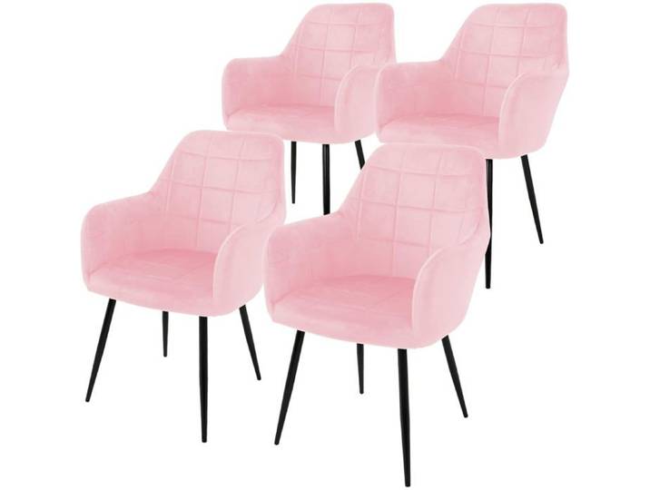 ECD Germany Lot de 4 Chaises de Salle à Manger Rembourrées en Velours Structure en Métal avec Accoudoirs Rose