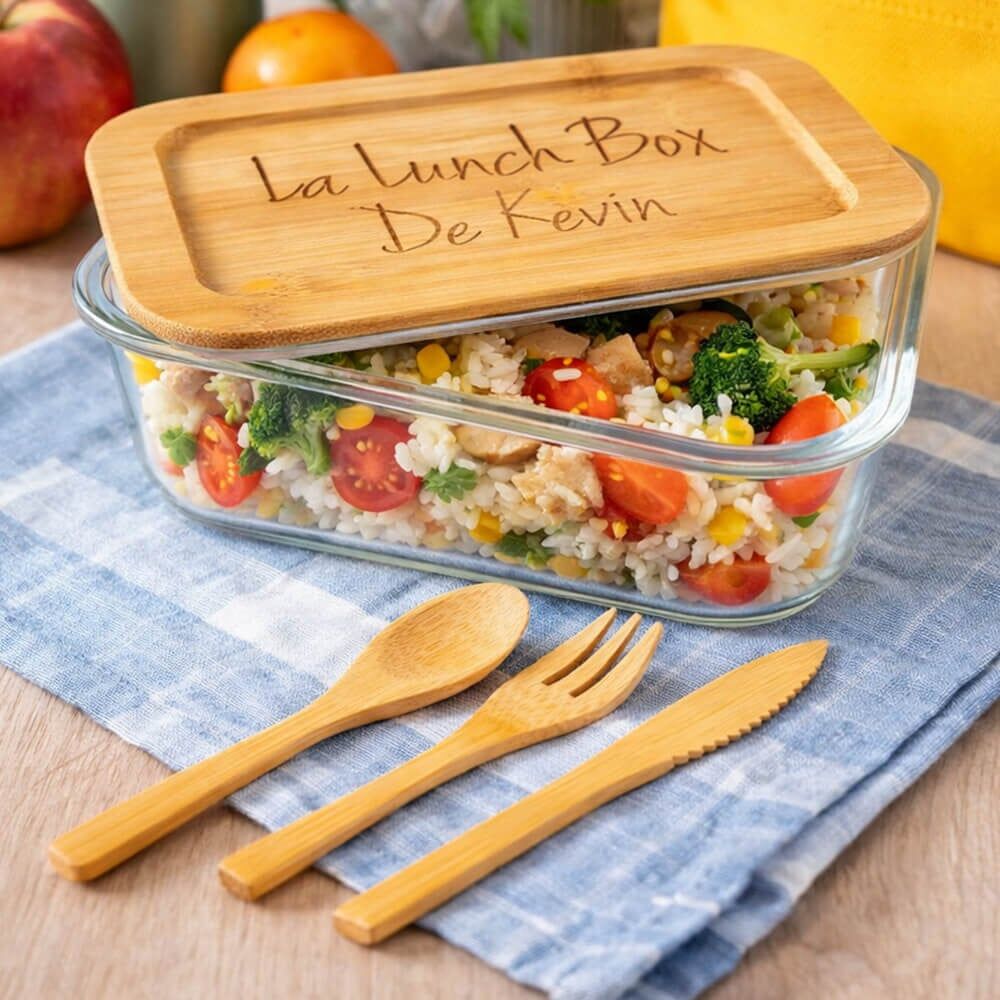 Ocadeau Lunch box verre bois gravée