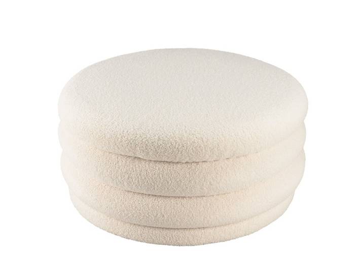 Pouf l en tissu bouclette écru avec rangement
