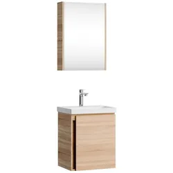 Planetmöbel - Badmöbel-Set mit Spiegelschrank - Sonoma Eiche - Mit Keramikwaschbecken - Hängend - Grifflos