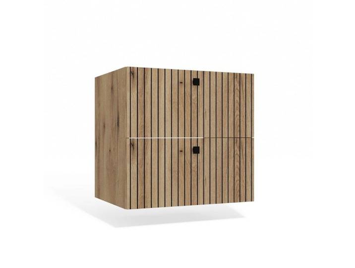TIGO - Meuble sous lavabo 2 tiroirs chêne façade rainurée - 60x45.5x57