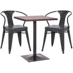 Set Bistrotisch 2x Esszimmerstuhl MCW-H10d, Stuhl Tisch Küchenstuhl Gastronomie MVG ~ schwarz-grau, Tisch dunkelbraun