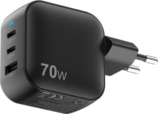 Sitecom 70W GaN wandlader met 3 aansluitingen (USB-C en USB-A), zwart