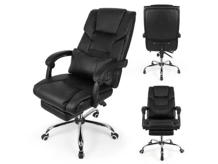 XJING Fauteuil de bureau ergonomique pivotant et réglable avec soutien lombaire et repose-Pieds-Assise en cuir accoudoirs