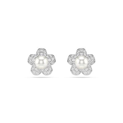 Paar Ohrstecker SWAROVSKI "Schmuck Geschenk 2026 CAPSULE Ohrringe Blume", silber (metallfarben, kristallweiß, weiß, kristallweiß), Ohrringe, Damen, Metall Perlen, Metall, Perlen, mit Swarovski Kristall - mit Swarovski Perle